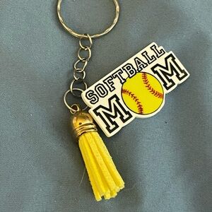 Softball Mom Keychain with Yellow Tassel